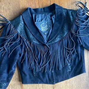 Vintage Black Leather Fringe Jacket